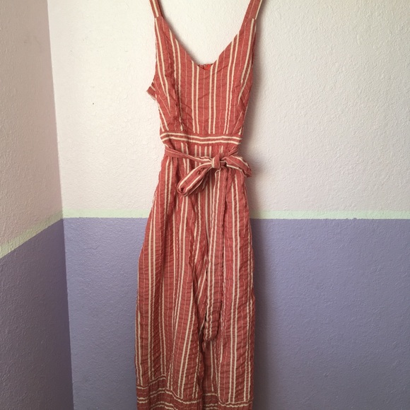 Anthropologie Women’s Red and Cream Striped Summer Jumpsuit - Picture 3 of 4